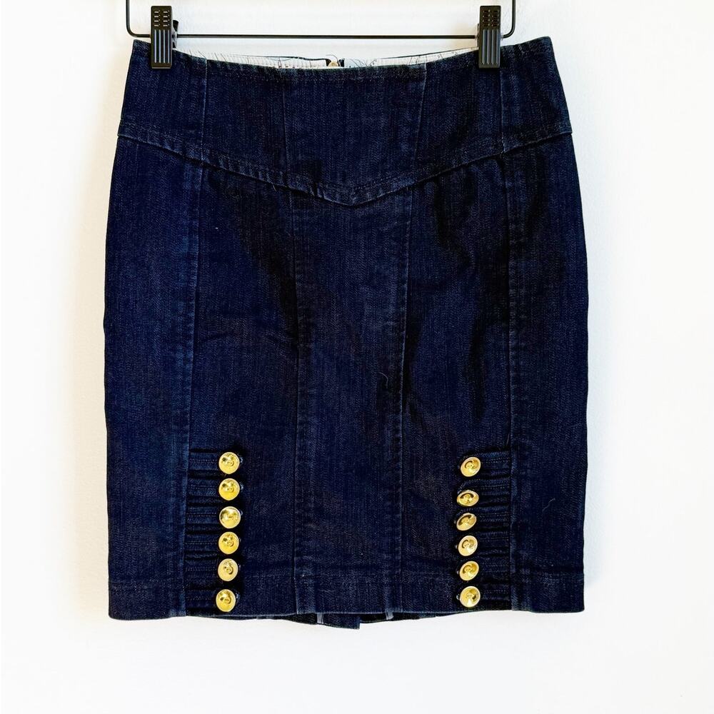 NWT Anthropologie Leifsdottir Gold Button Military Denim Mini Skirt Size 0